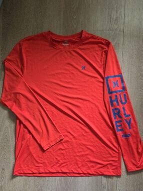 Hurley Long Sleeve Tee in Bright Red with Blue Logo